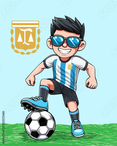Fotografía Cartoon soccer boy wearing Argentina national team jersey