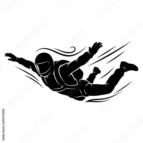 Obraz na plátně Black silhouette vector set of skydivers in freefall positions, ideal for extreme sports, parachuting, and adventure-themed projects