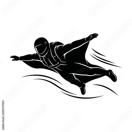 Obraz na plátně Black silhouette vector set of skydivers in freefall positions, ideal for extreme sports, parachuting, and adventure-themed projects