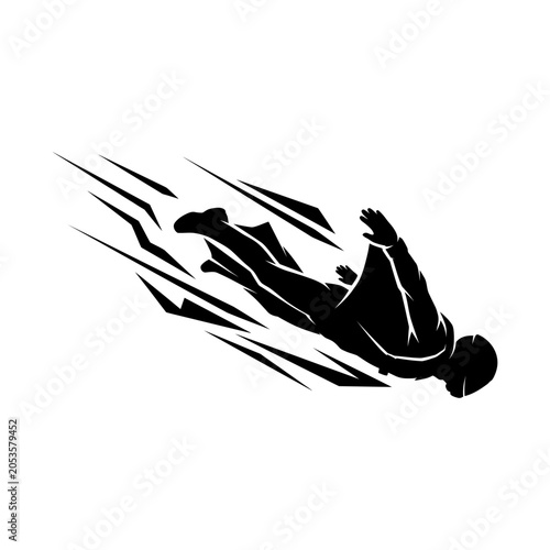 Fotografie Black silhouette vector set of skydivers in freefall positions, ideal for extreme sports, parachuting, and adventure-themed projects