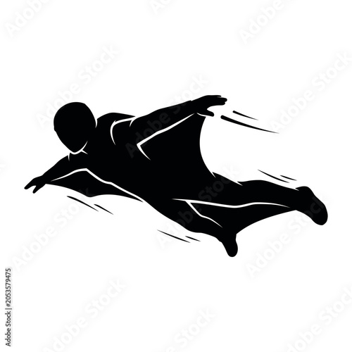 Fotografía Black silhouette vector set of skydivers in freefall positions, ideal for extreme sports, parachuting, and adventure-themed projects