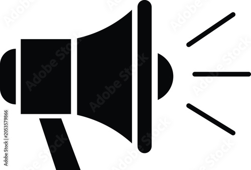 Fényképezés Black silhouette of a megaphone with sound waves emanating outwards bullhorn spe