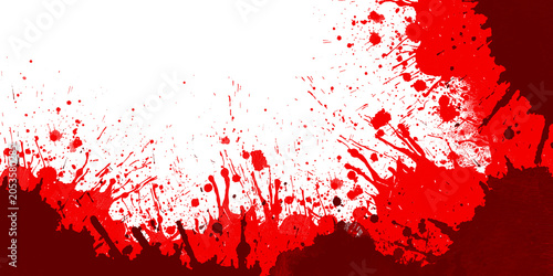 Foto Red blood splatters and drips on transparent background with dark border