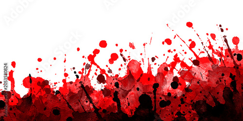Red and black paint splatters and drips border isolated on transparent background
