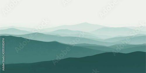 Bild auf Leinwand Layers of tranquil teal mountains fade into a soft, atmospheric haze, creating a serene and majestic landscape