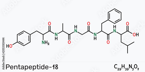 Photos Pentapeptide-18 molecule, anti-wrinkle neuropeptide chemical structure, active c