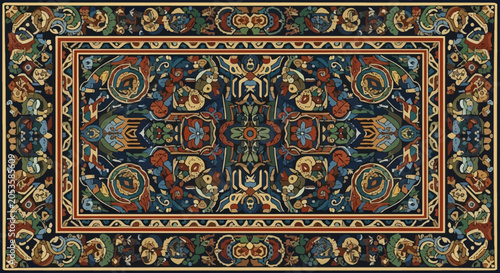 Intricate Traditional Persian Rug Pattern with Ornate Floral and Geometric Motifs