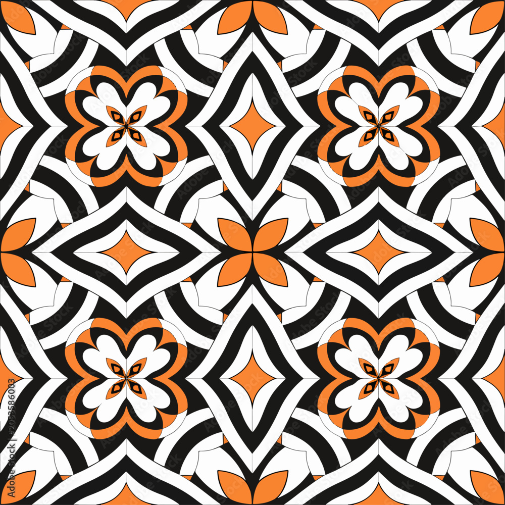 Fototapeta premium Retro geometric floral ornament seamless vintage abstract background pattern