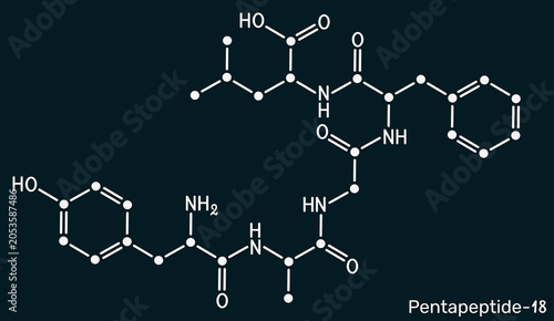 Εκτύπωση καμβά Pentapeptide-18 molecule, anti-wrinkle neuropeptide chemical structure, active cosmetic ingredient for eye care, expression lines reducer, skin firmness peptide formula