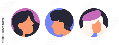User profile avatar icons set. Abstract faceless people, man, woman character...