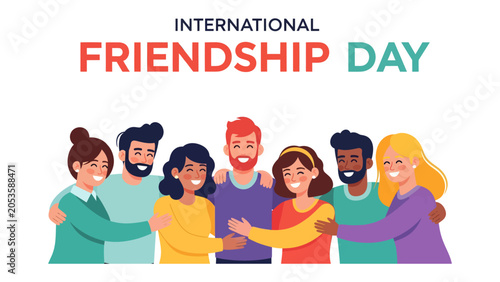 Canvastavla International Friendship Day Celebration: A diverse group of friends, full of joy and affection, celebrates International Friendship Day with hugs and smiles
