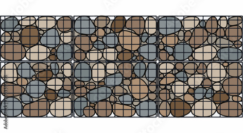 A grid pattern of rounded stones in shades of brown and grey