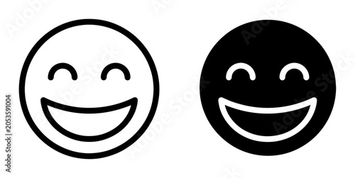 Bild auf Leinwand Happy Face Icons: Black and White Smileys, Vector Emoticons for Joyful Expressio