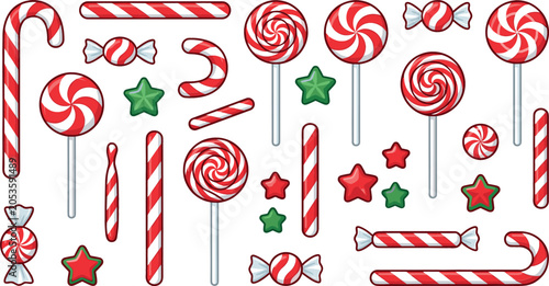 Bild auf Leinwand Christmas peppermint candy vector elements set featuring red and white striped c