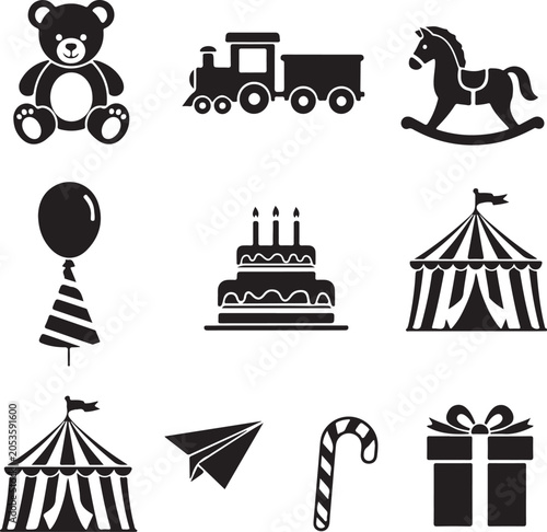 Children's Birthday and Celebration Icons Set