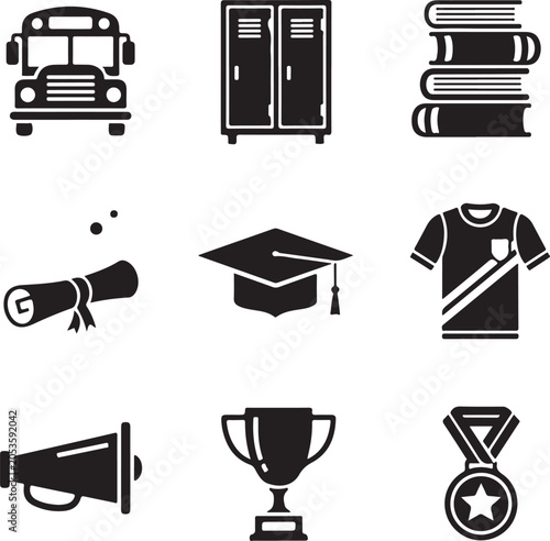 Graduation Icons Set with School Symbols