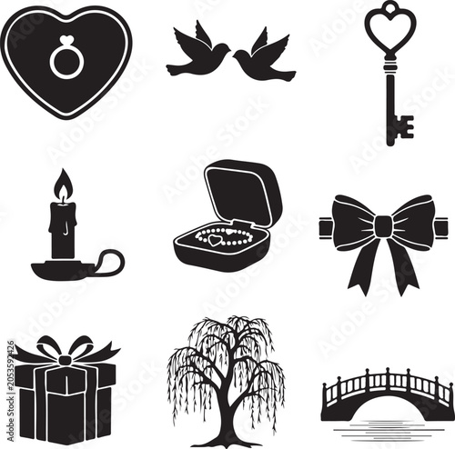 Elegant Minimalist Romance and Celebration Vector Icon Set