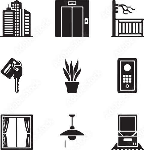 Apartment Icons Set on White Background
