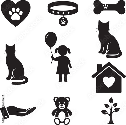 Black Silhouette Icons for Pet Adoption Day