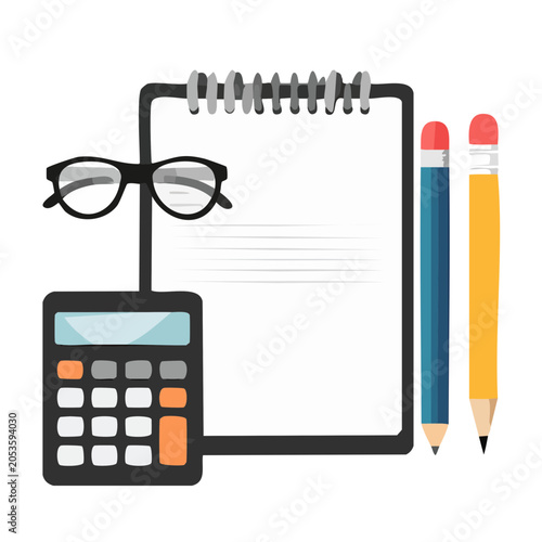 Flat design notebook with stationery