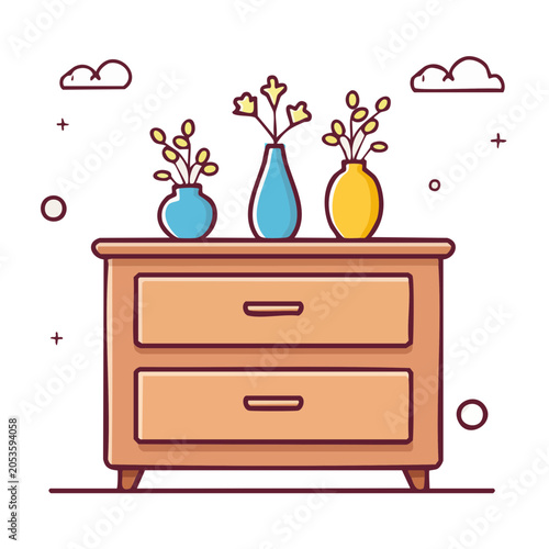 Flat design vases on wooden table