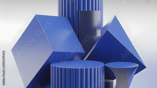 Abstract 3d rendering of a modern geometric background. Minimalistic design for poster, cover, branding, banner, placard.  Abstract background with blue squares.