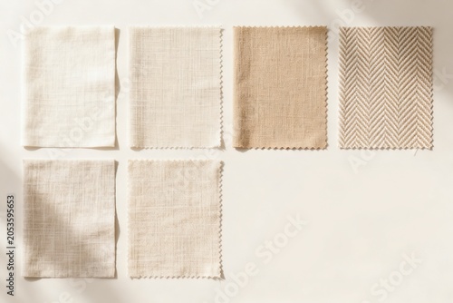 Six beige fabric swatches on white background