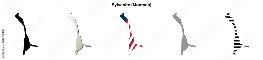 Obraz premium Sylvanite (Montana) blank outline map set