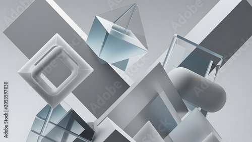 Abstract 3d rendering of a modern geometric background. Minimalistic design for poster, cover, branding, banner, placard—modern building in the city.