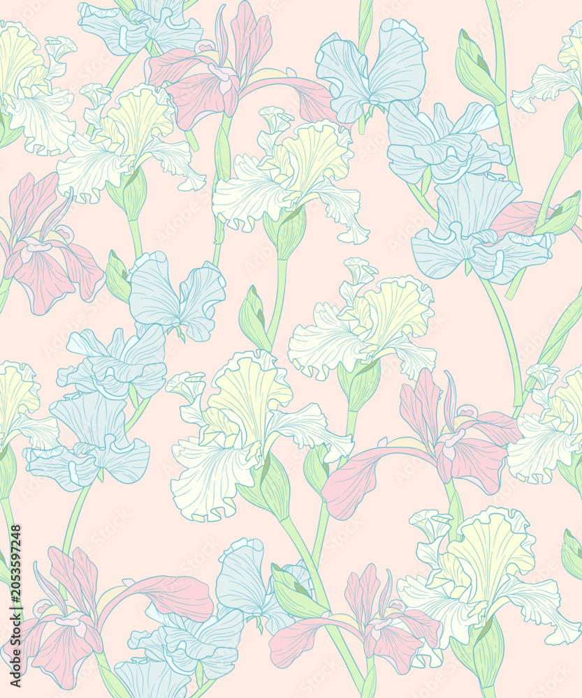Fototapeta premium floral pastel color painted color line hand draw , line art , wildflower tiny flower ,botanical pastel retro and soft color for fabric,tile,carpet,seamless,print 