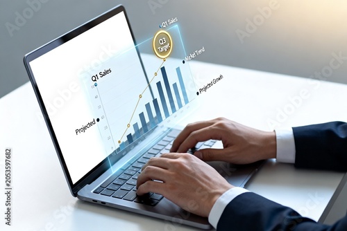 Business data analysis on laptop computer