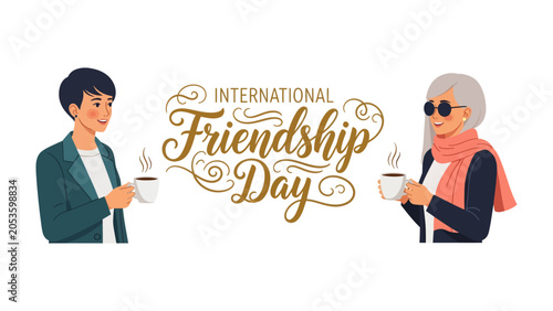 Obraz na plátně International Friendship Day Celebration: Two women share a moment over coffee, celebrating the spirit of International Friendship Day with warm smiles and steaming mugs