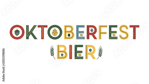 Photography Oktoberfest Bier typographic art: A vibrant and colorful typographic design spells out Oktoberfest Bier, featuring decorative elements inspired by the traditional German festival