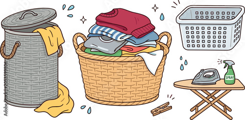 Canvastavla Cute hand drawn fantasy Cute hand drawn laundry and clothing care vector element