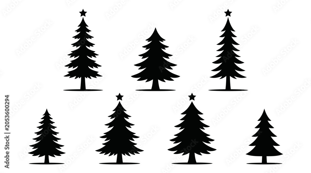Fototapeta premium Collection of Decorative Pine Tree Silhouettes for Seasonal Holiday Designs