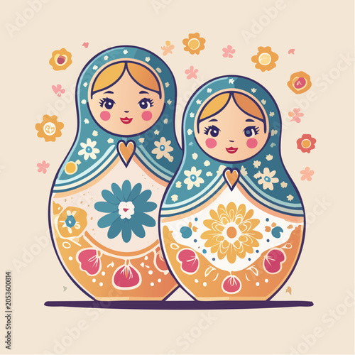 Two Matryoshka Dolls with Floral Patterns
