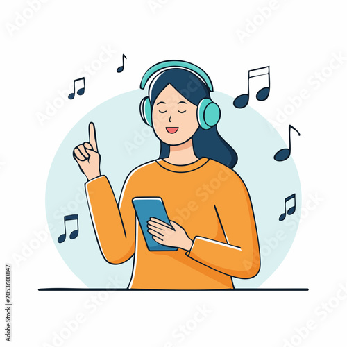 Woman Listening to Music with Headphones and Smartphone