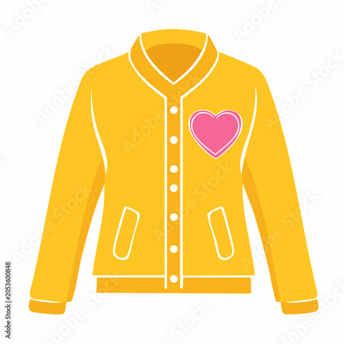 Yellow Bomber Jacket with Pink Heart Emblem