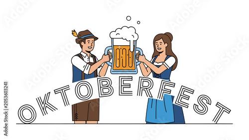 Canvastavla Oktoberfest Celebration: A man and woman in traditional Bavarian attire clink glasses filled with frothy beer, celebrating Oktoberfest with festive cheer and camaraderie