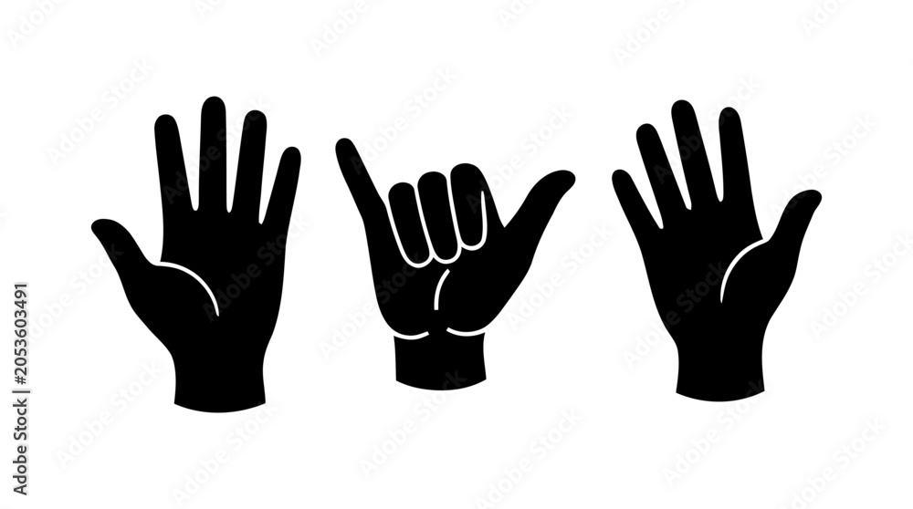 Fototapeta premium Set of Three Black Hand Silhouette Icons Expressing Different Gestures