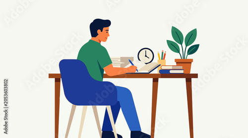 Man sitting at desk working.