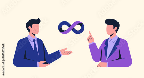 Businessmen Discuss Infinity Symbol.