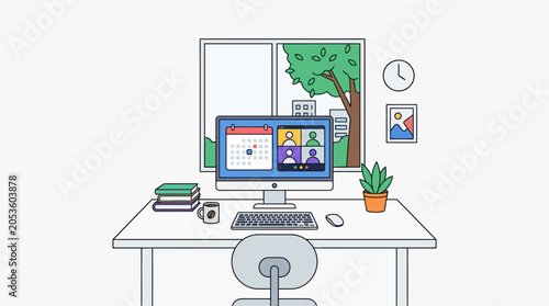 Office Desk With Computer Setup.