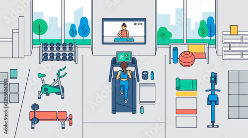 Person in virtual reality gym.