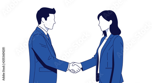 Businessman and businesswoman handshake.
