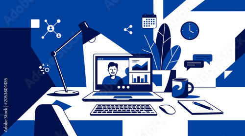 Businessman working on laptop computer.