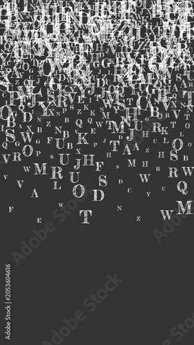 School notebook cover. White chalk floating letters of Latin alphabet. Foreign languages study concept. Back to school banner on blackboard background.