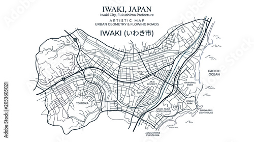 Fotografie Artistic Map of Iwaki City, Fukushima Prefecture, Japan