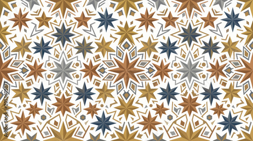 Obraz na płótnie Geometric Star Pattern Background, Ornate Festive Mosaic Design
