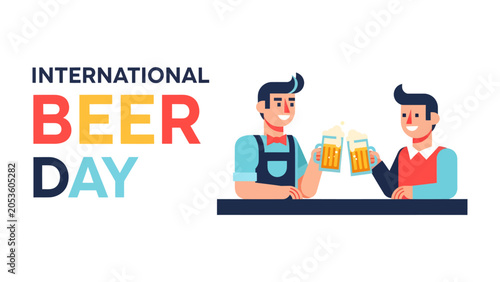 Canvastavla International Beer Day Celebration: Two cheerful men clink beer mugs in a toast, celebrating International Beer Day with a graphic text display